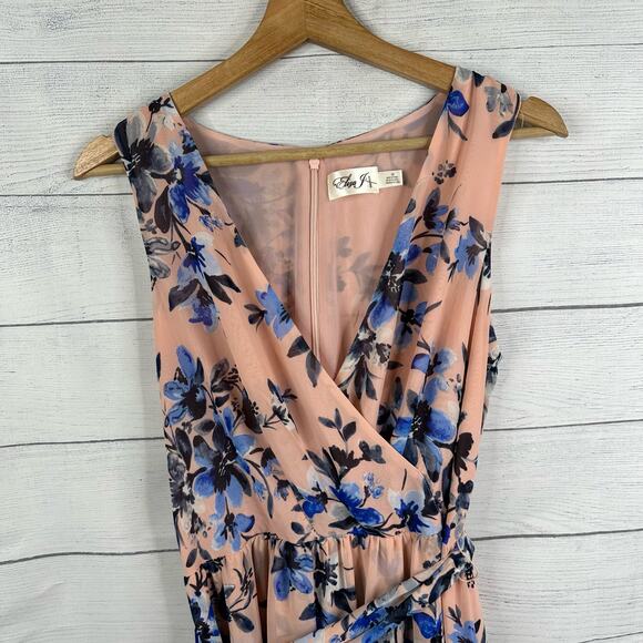 Eliza J Womens 10 High Low Floral Faux Wrap Sleeveless Midi Dress Pink Blue - Picture 4 of 11